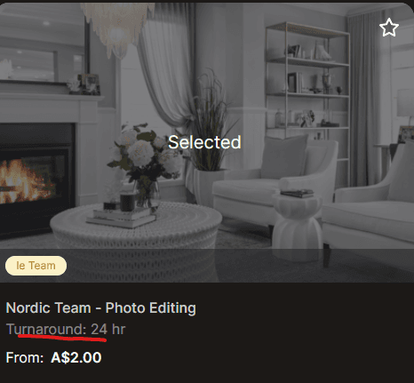 Service page displaying turnaround time information