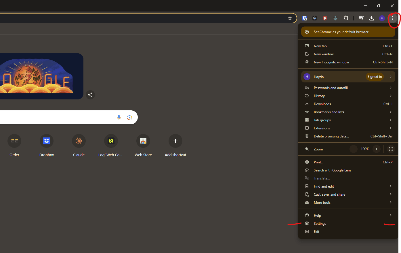 Chrome Settings Menu